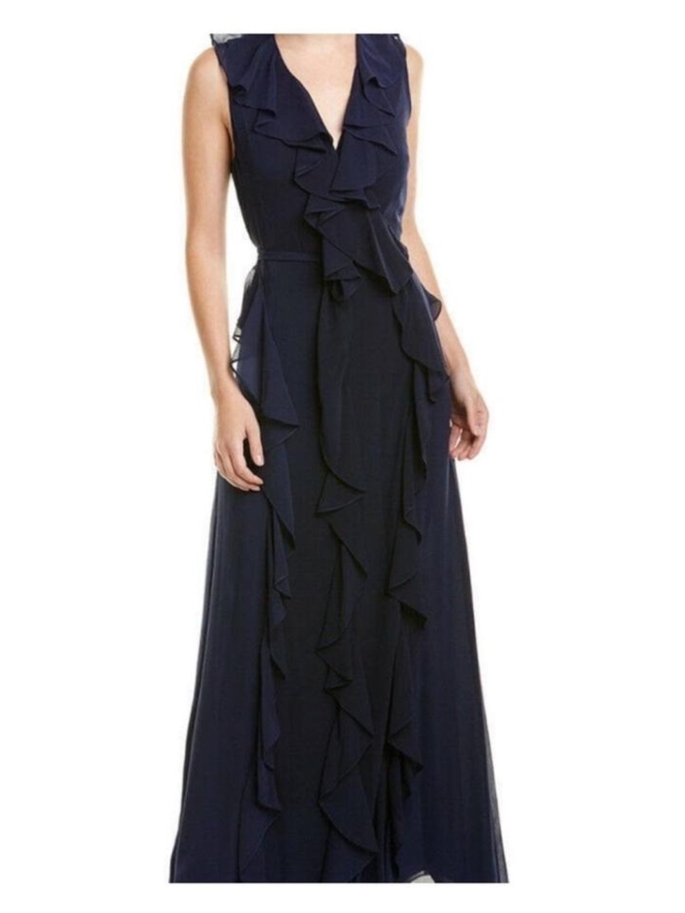 Diane Von Furstenberg Navy Ruffle Maxi Dress Sleeveless Wrap Style Elegant Chic